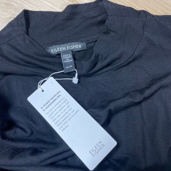 Eileen Fisher NWT Mock Neck Drawstring Tie Waist Black Size XS Sleeveless - Picture 5 of 10